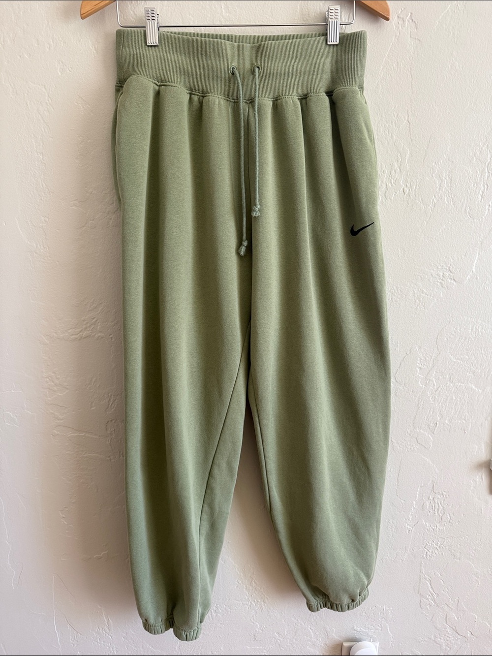 Nike Phoenix Fleece High Waist Sage Green Joggers with Black Swoosh